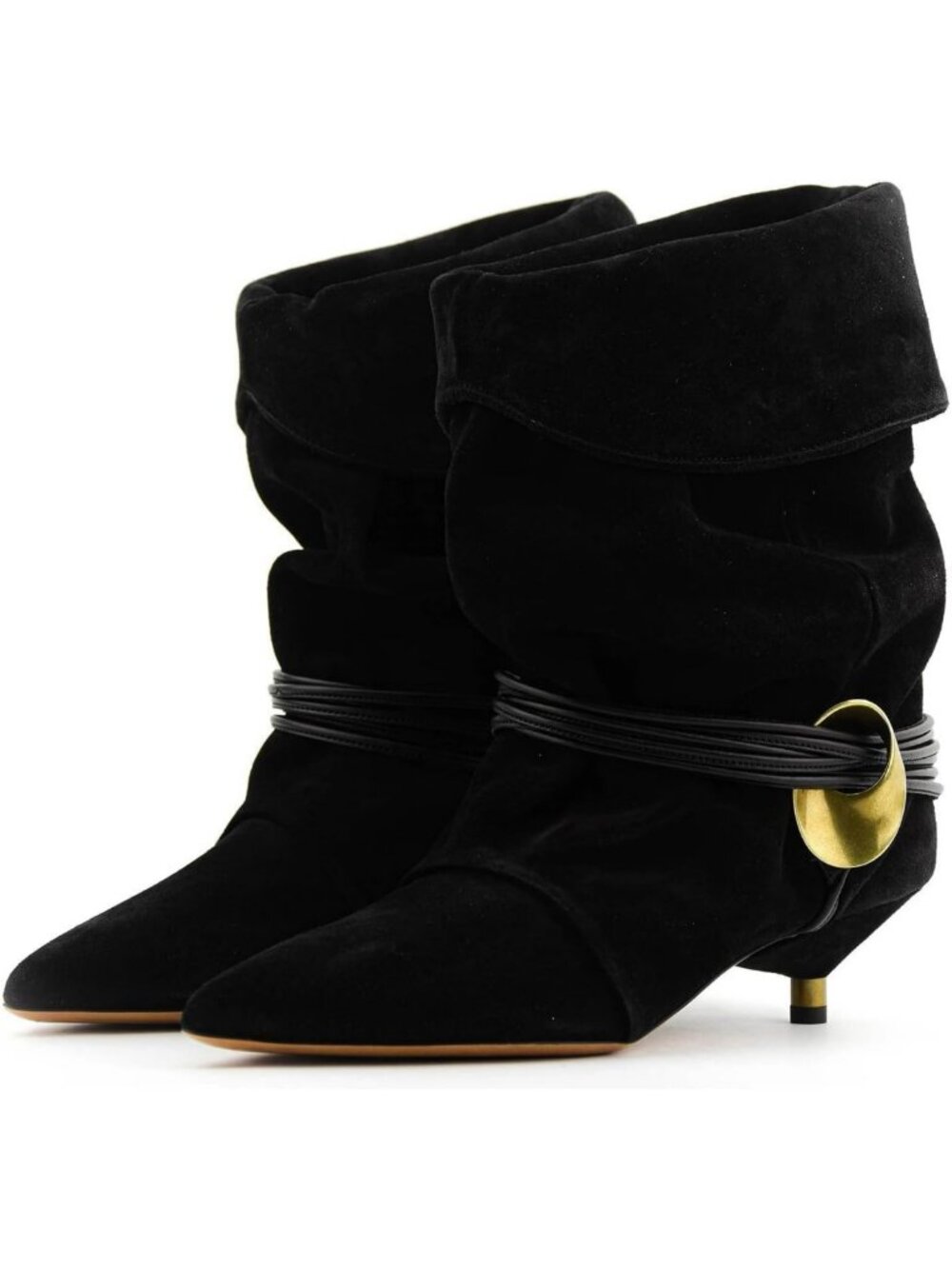 Slouchy Kitten Heel Ankle Boots for Wide Calf - Fold Over Pointed Toe Slip-On